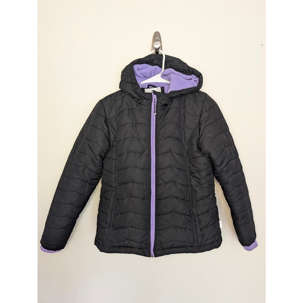 Magellan Outdoors Girls Coats, Black & Purple Fleece Lined Puffer Coat, Sz L